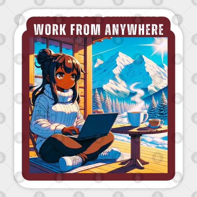 Work From Anywhere - Man in Mountains and Snow Sticker by The Global Worker